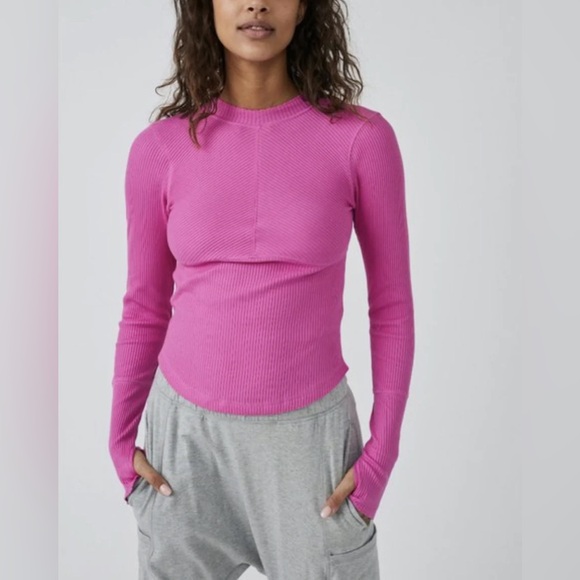 Free People Tops - NWOT Free People Movement Laura Mock Neck Ribbed Top in Fuchsia Fizz size XS